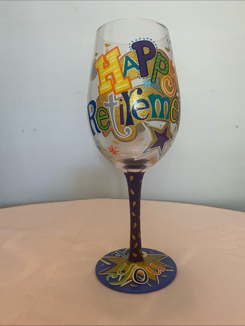 Happy Retirement Decorative Wine Glass - Colorful Celebration Design